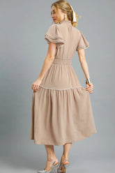 Umgee Tiered Flutter Sleeve Midi Dress OutfitFlow
